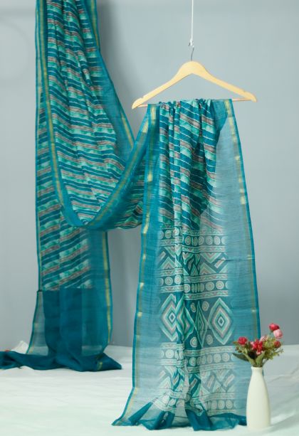 Elegant Indigo Blue Dola Silk Saree with Subtle Stripes Detailing