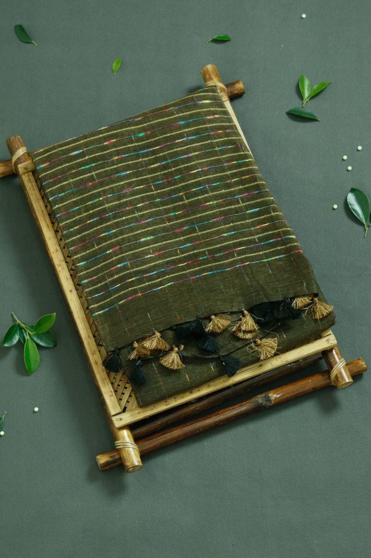 Elegant Pure Linen Saree with Stripes Border view 1