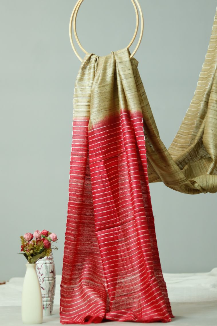 Elegant Olive Green Stiff & Rich Finish Saree with Subtle Stripes Detailing view 1