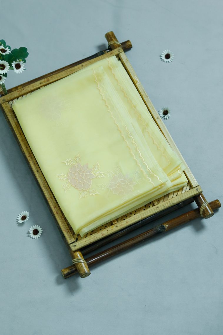 Modern Soft & Flowing Saree in Golden Yellow view 1