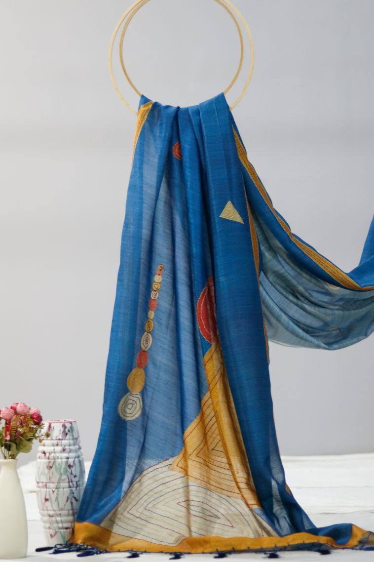 Classic Tusser Silk Saree in Blue view 1