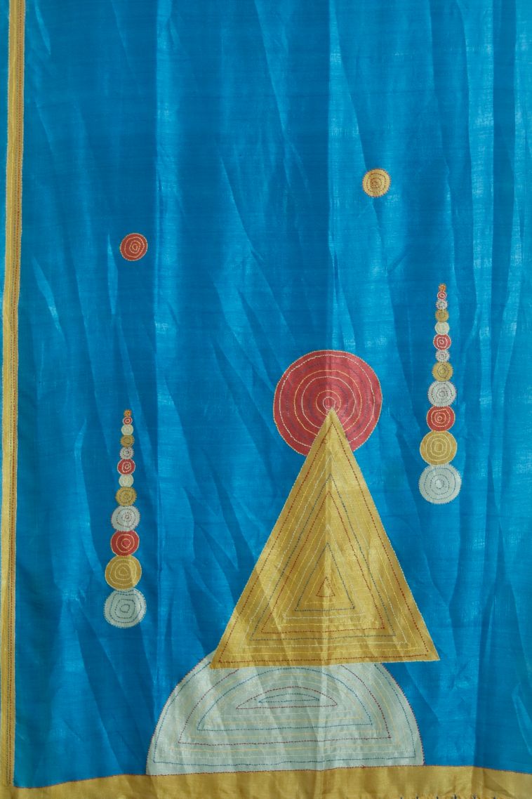 Classic Tusser Silk Saree in Blue view 2