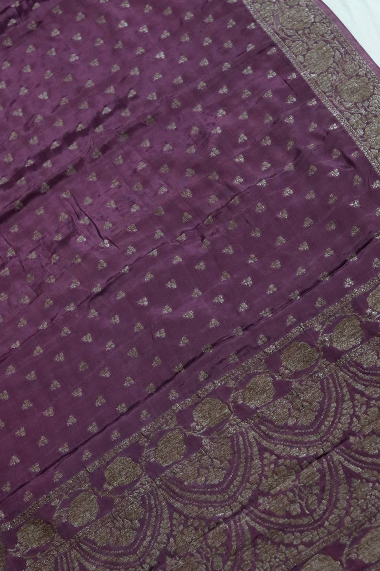 Classic Silk-cotton Banarasi Saree in Deep Purple view 2