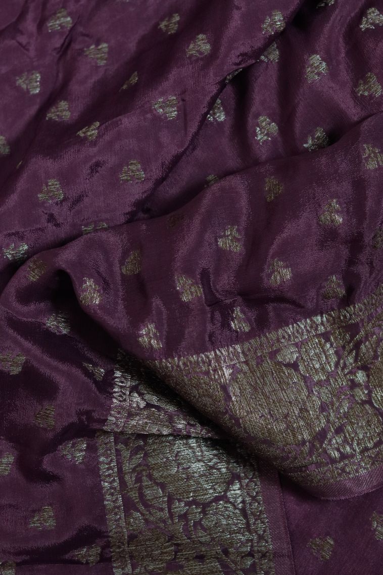 Classic Silk-cotton Banarasi Saree in Deep Purple view 4