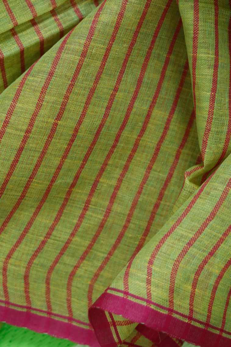Modern Pure Linen Saree in Pastel Green with Designer Solid Contrast Border view 2