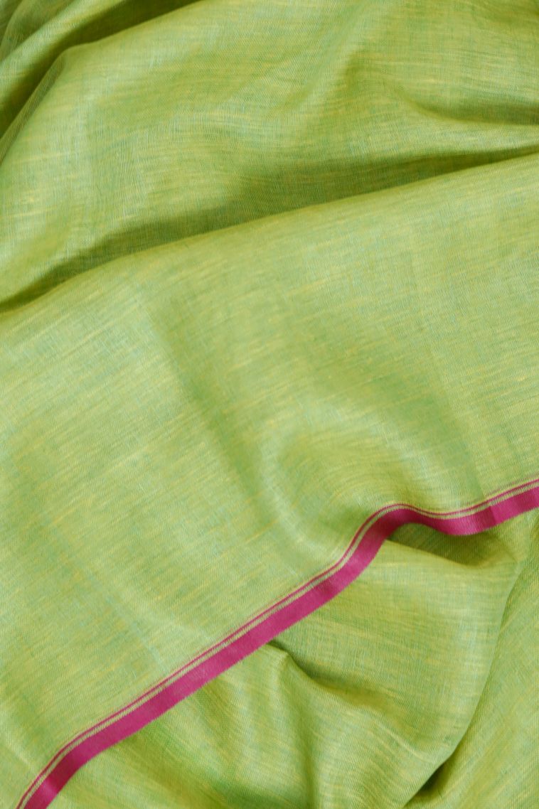 Modern Pure Linen Saree in Pastel Green with Designer Solid Contrast Border view 3
