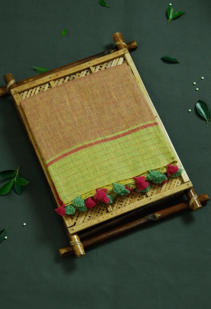 Modern Pure Linen Saree in Pastel Green with Designer Solid Contrast Border