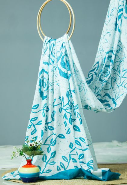 Festive Collection Lightweight White Saree with Subtle Blue Floral Motifs