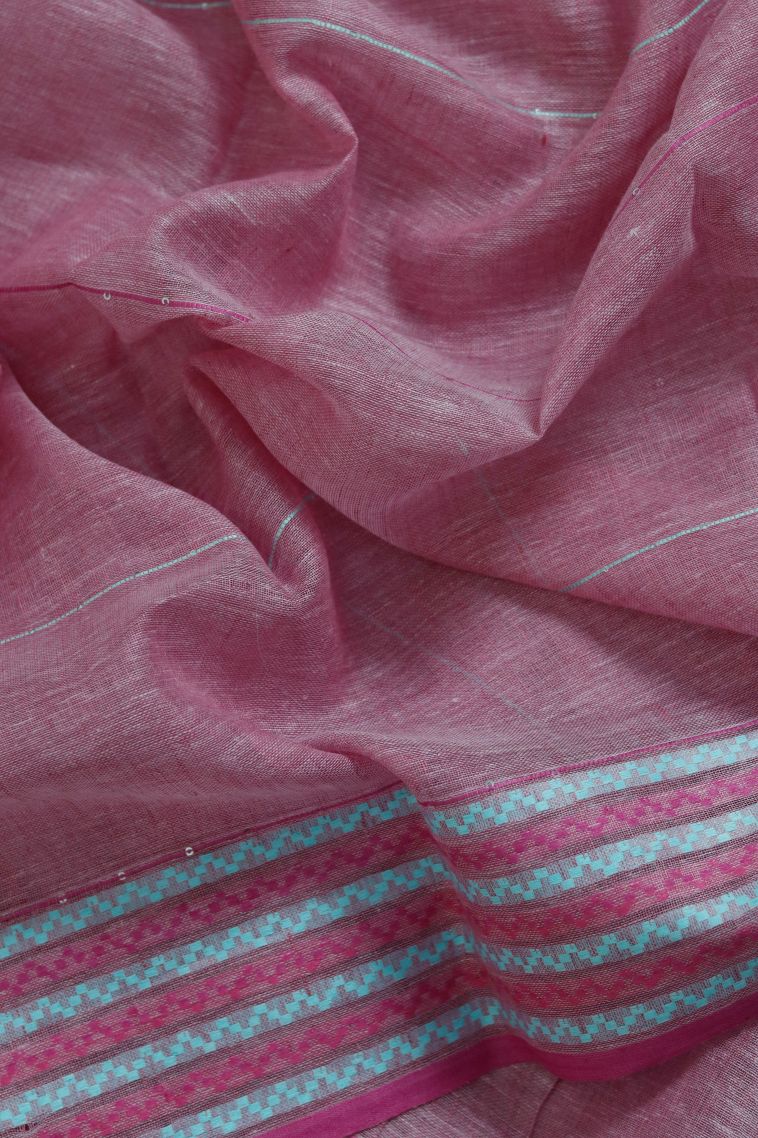 Graceful Pink Linen Saree view 2