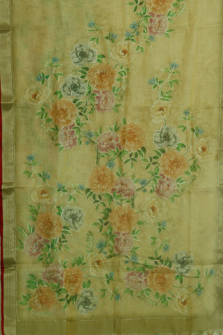 Elegant Pure Linen Saree with Subtle Floral Detailing view 2