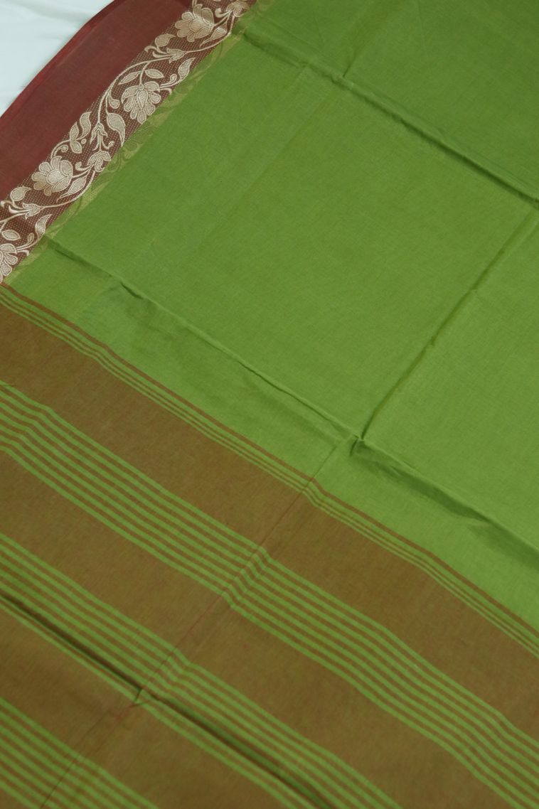 Bengal Pure Cotton Saree in Moss Green Shade view 2
