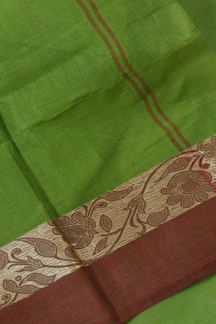 Bengal Pure Cotton Saree in Moss Green Shade view 4