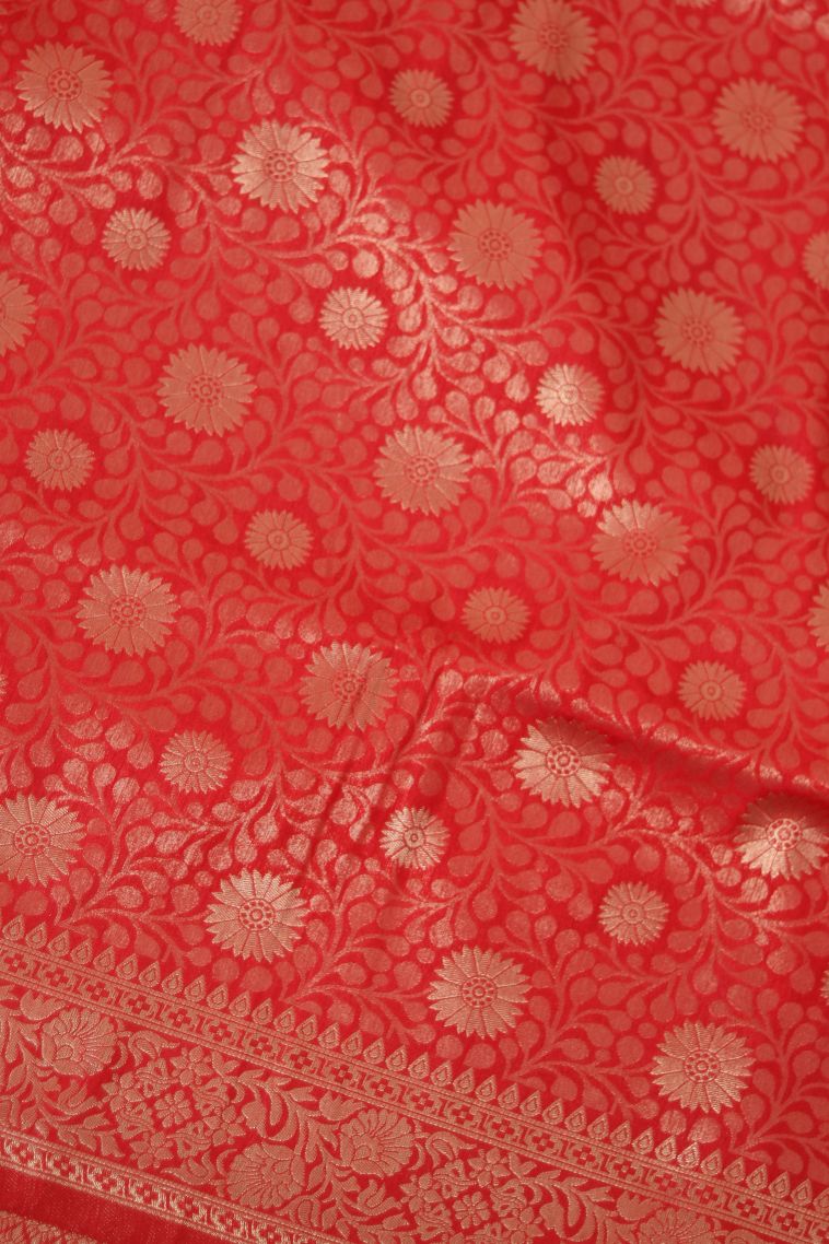 Classic Semi-silk Saree in Red-orange (kumkuma Red) view 4