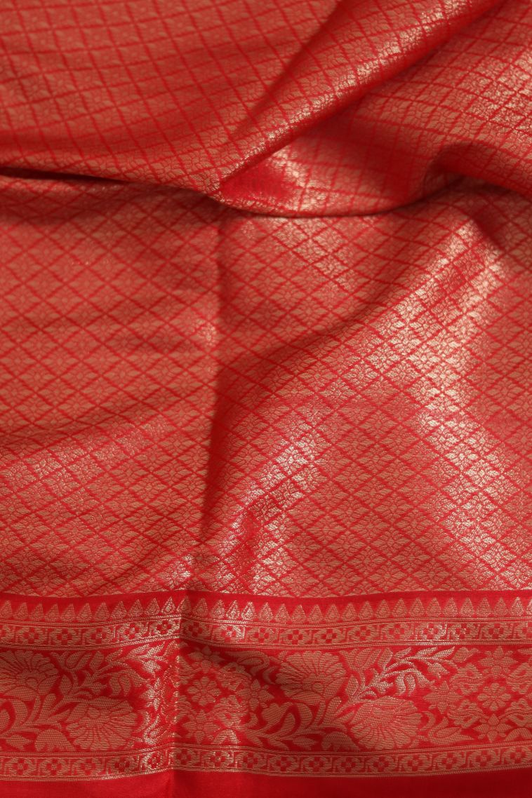 Classic Semi-silk Saree in Red-orange (kumkuma Red) view 3