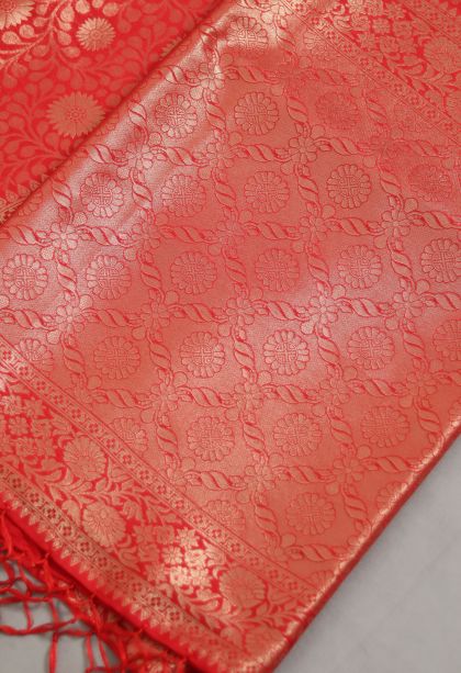 Classic Semi-silk Saree in Red-orange (kumkuma Red)