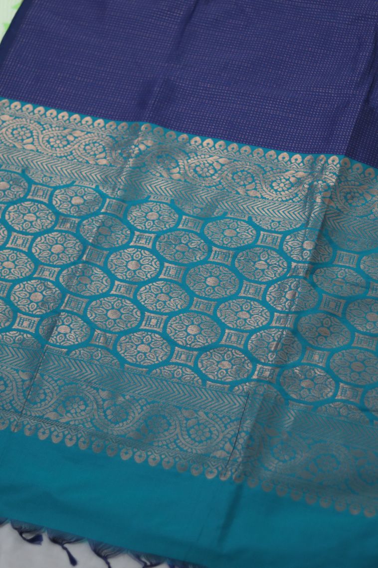 Elegant Semi-silk Saree in Navy Blue with Dotted Border - Perfect for Festive view 2
