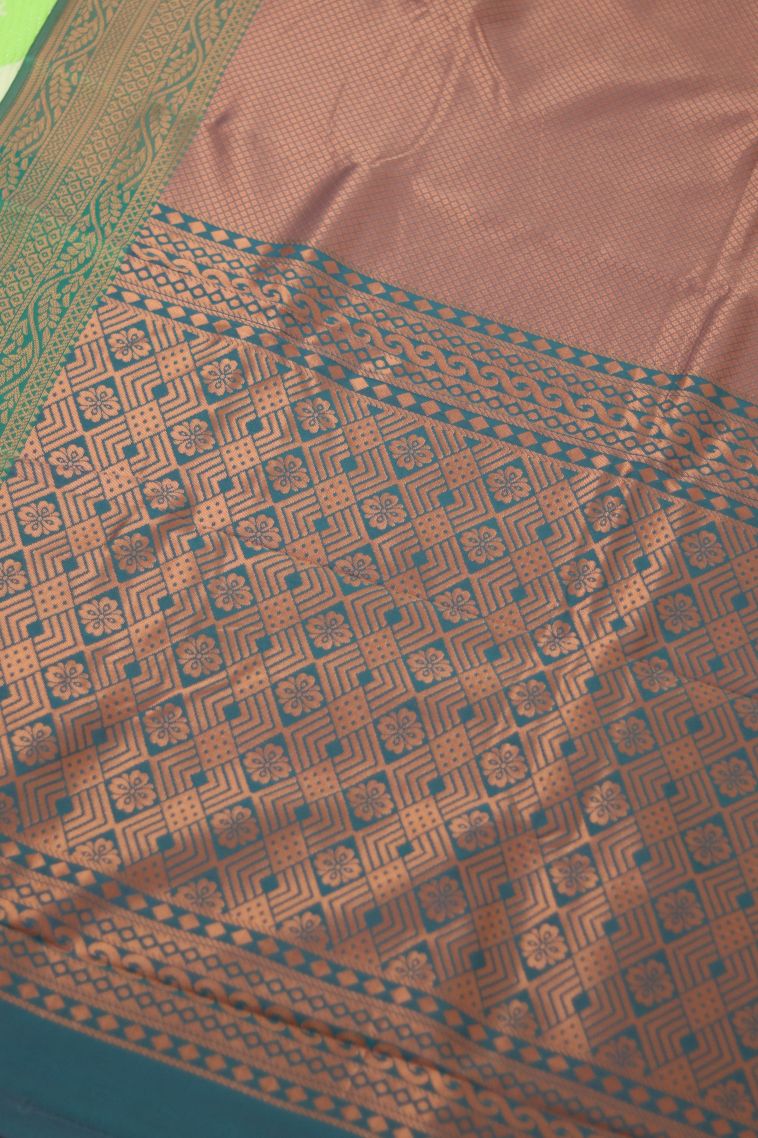 Elegant Semi-silk Saree in muted Pink with Grand Zari Border - Perfect for Festive view 2