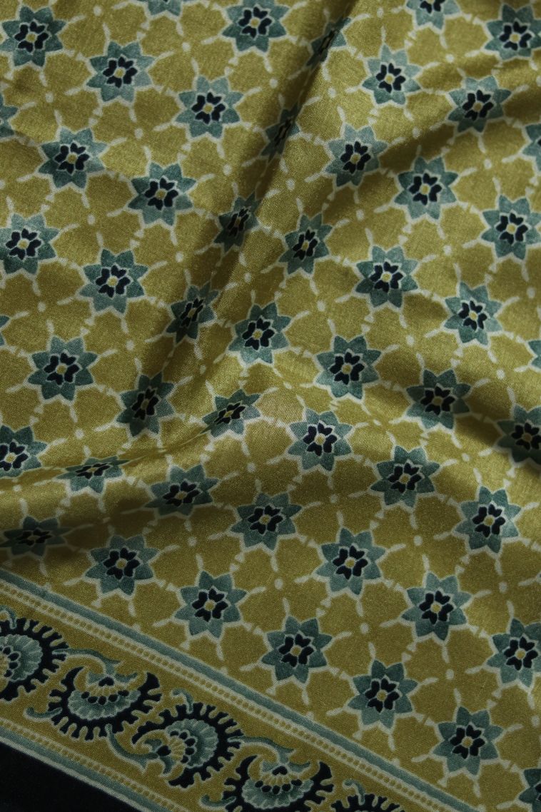 Daily Wear Modal Silk Saree in Golden Moss Green with Printed Accents view 4
