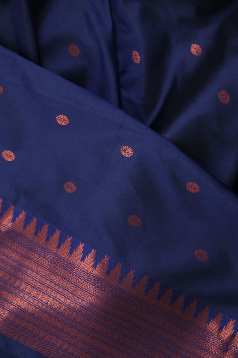 Party Wear Semi-silk Saree in Peacock Blue with Woven Accents view 3
