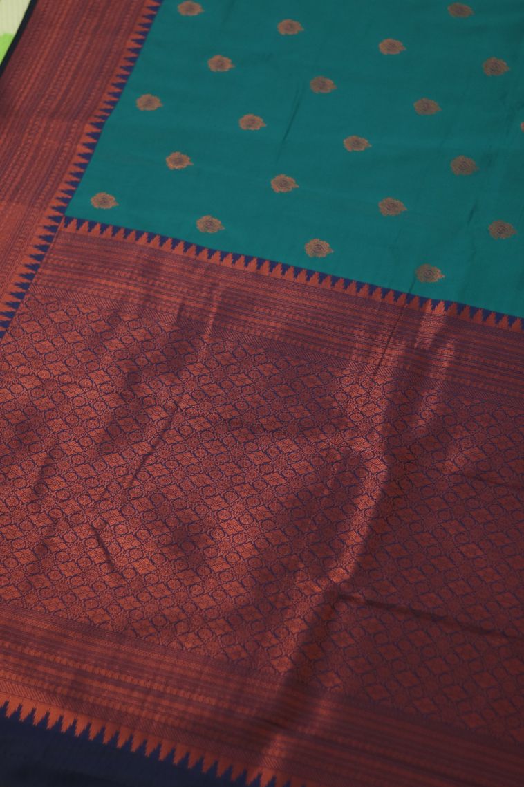 Party Wear Semi-silk Saree in Peacock Blue with Woven Accents view 2