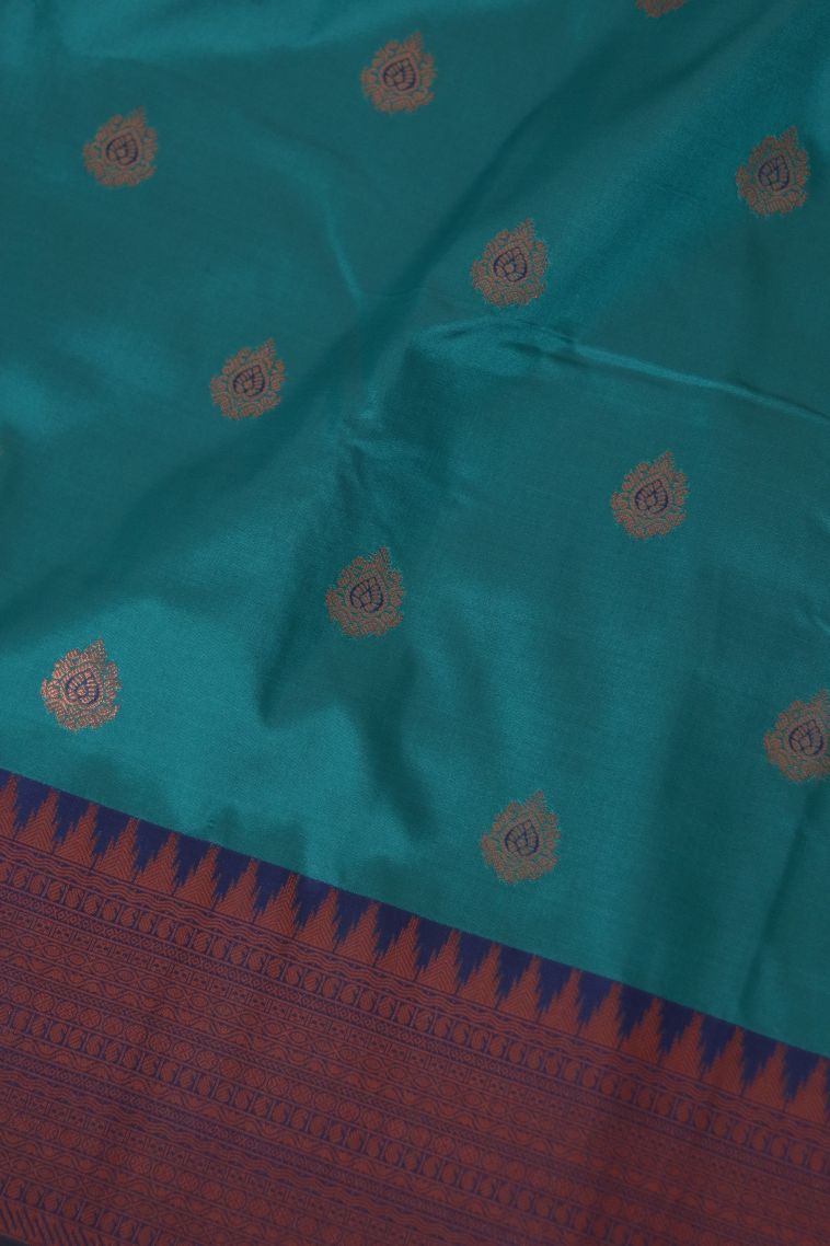 Party Wear Semi-silk Saree in Peacock Blue with Woven Accents view 4