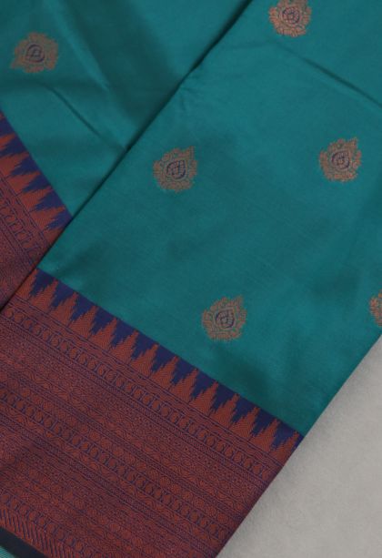Party Wear Semi-silk Saree in Peacock Blue with Woven Accents