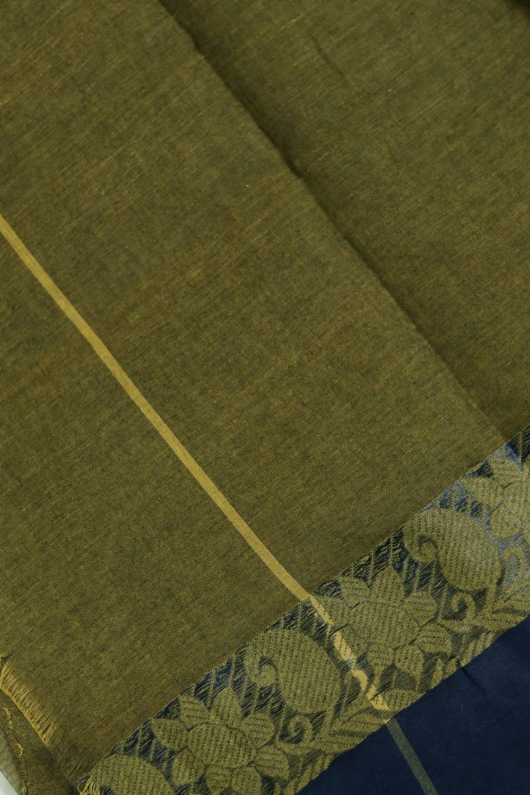 Classic Bengal Pure Cotton Saree in Olive Gree view 3