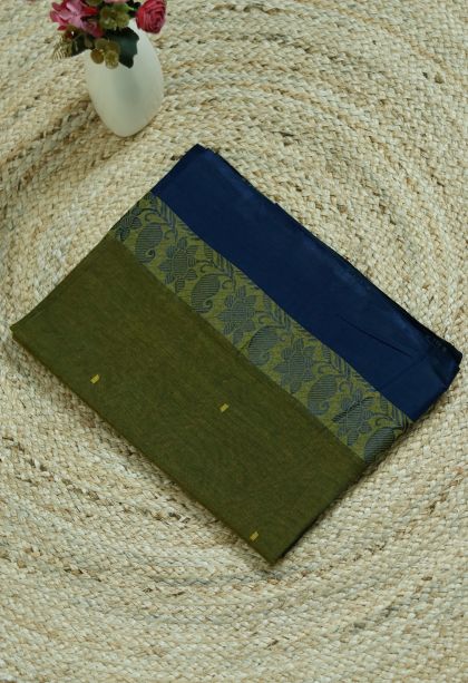 Classic Bengal Pure Cotton Saree in Olive Gree