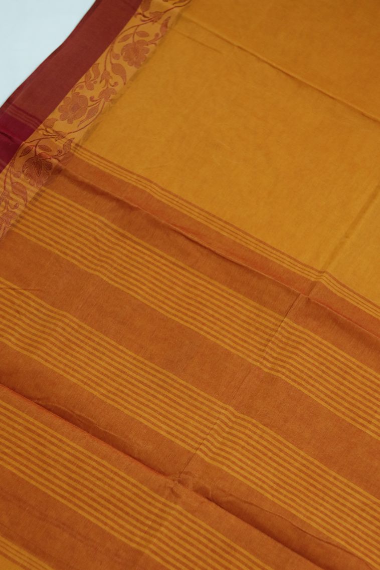 Festive Collection Bengal Pure Cotton Saree in Solid Mustard Yellow view 2
