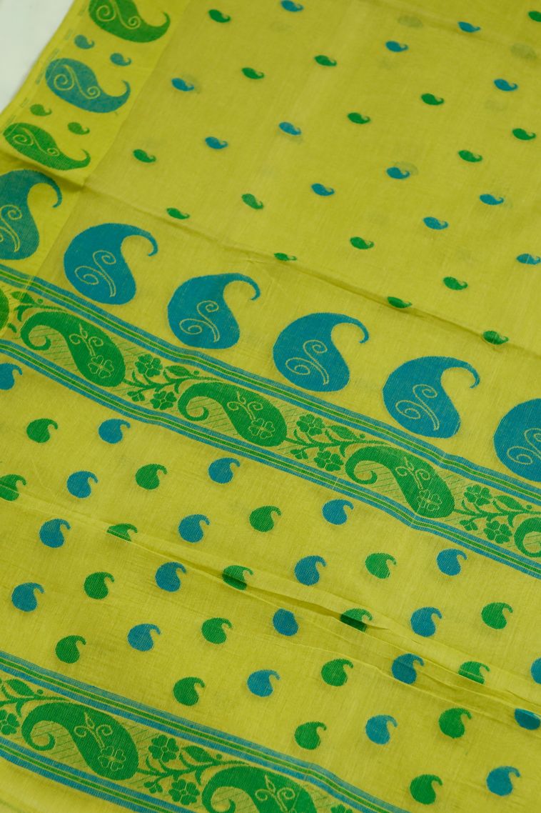Everyday Wear Bright Yellow-green Bengal Pure Cotton Saree - Comfortable and Stylish view 2
