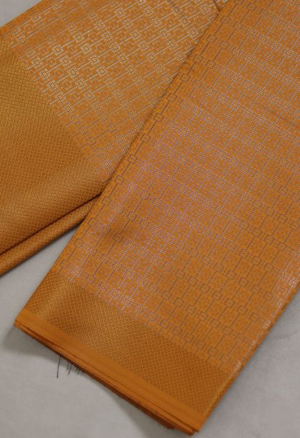 Traditional Geometric Semi-silk Saree in Golden Orange - Ideal for Festive