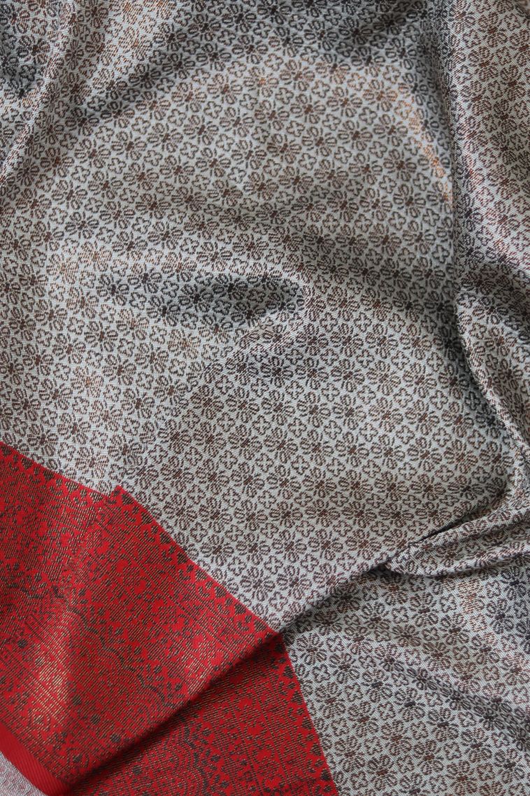 Modern Semi-silk Saree in Pastel Yellow with Designer Jacquard Border in Brown view 4