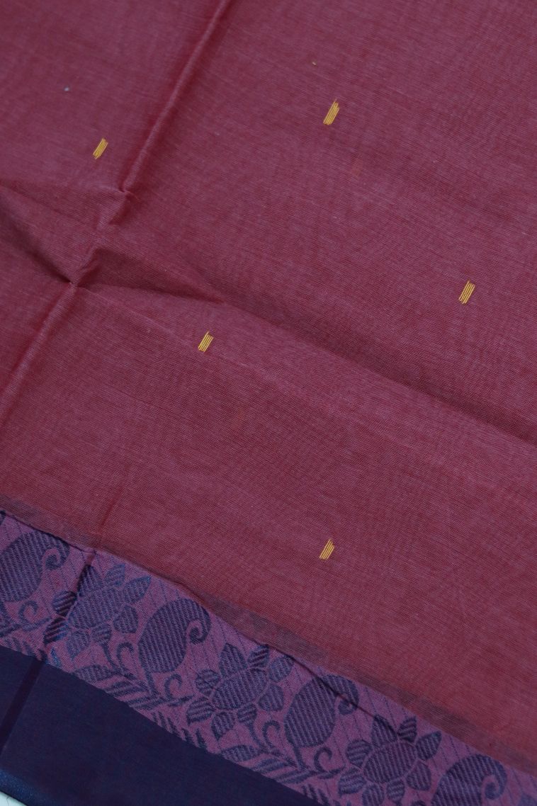 Elegant Bengal  Pure Cotton Saree in Raspberry with Floral Motifs Border - Perfect for Daily Wear view 4