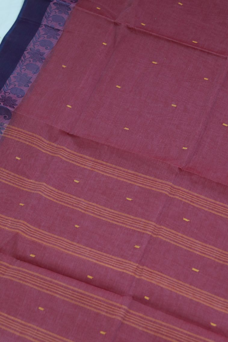 Elegant Bengal  Pure Cotton Saree in Raspberry with Floral Motifs Border - Perfect for Daily Wear view 2