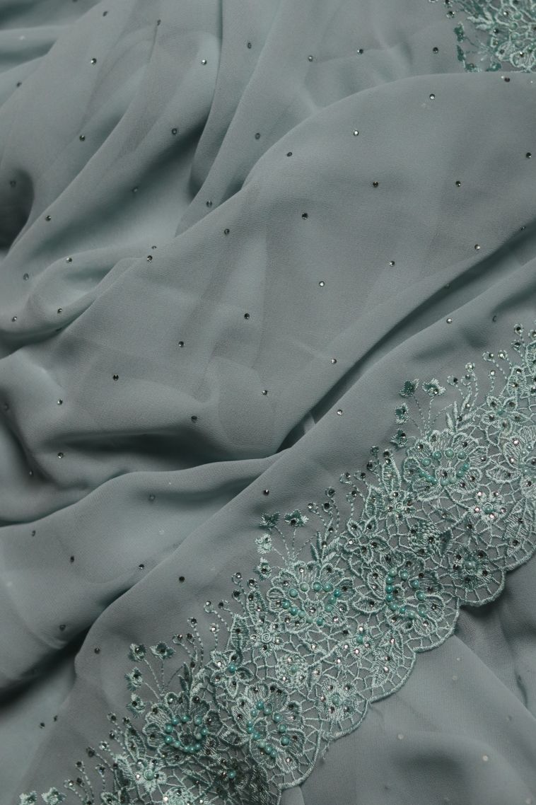 Classic Fancy Saree in Seafoam Green view 4