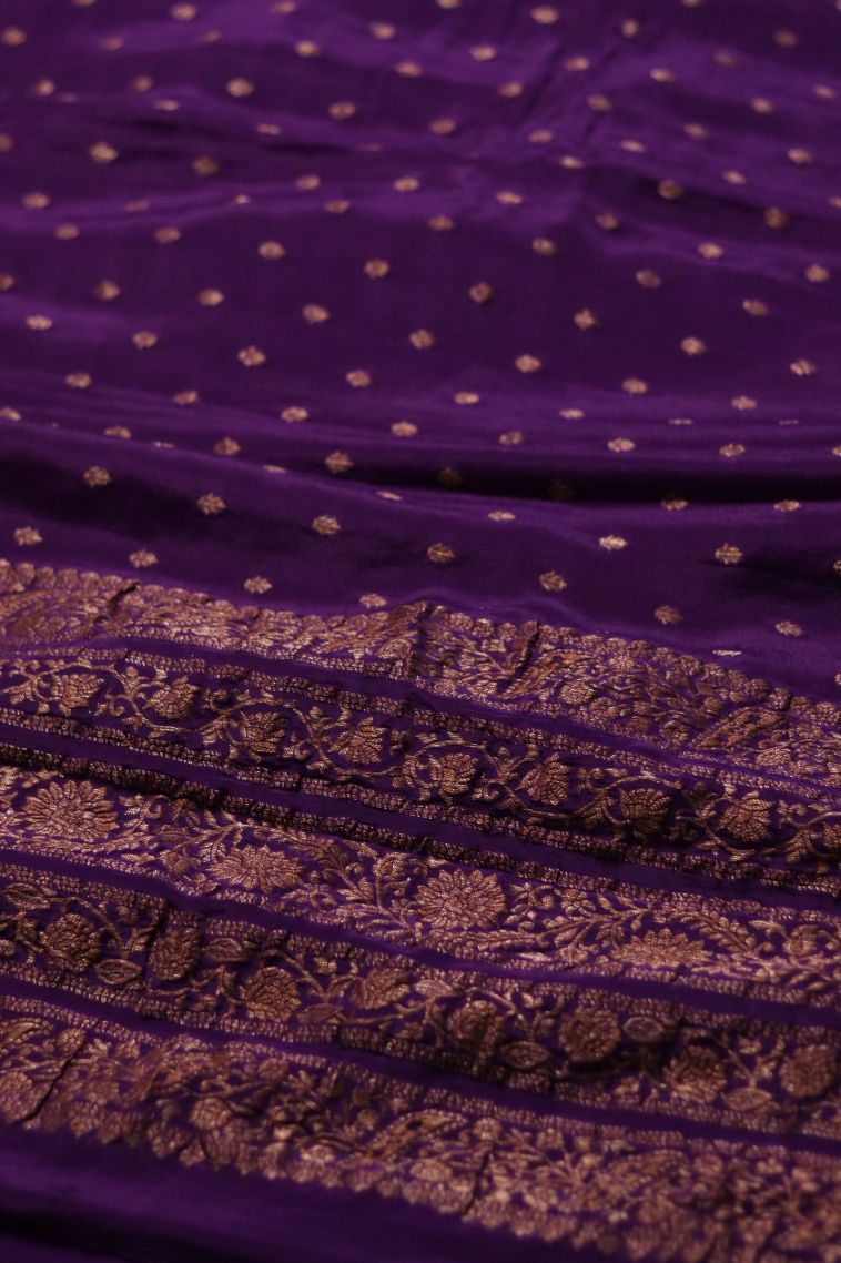 Modern Banarasi Saree in Deep Purple with Designer Abstract Motif Border view 2