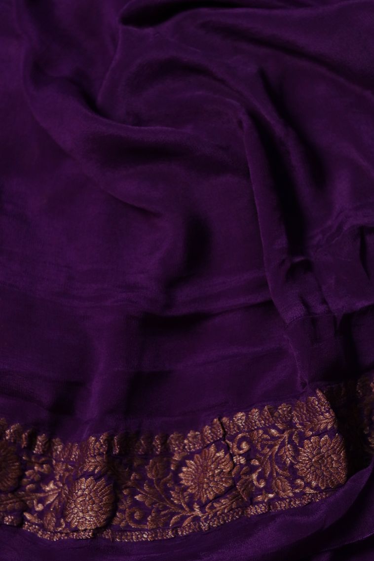 Modern Banarasi Saree in Deep Purple with Designer Abstract Motif Border view 3