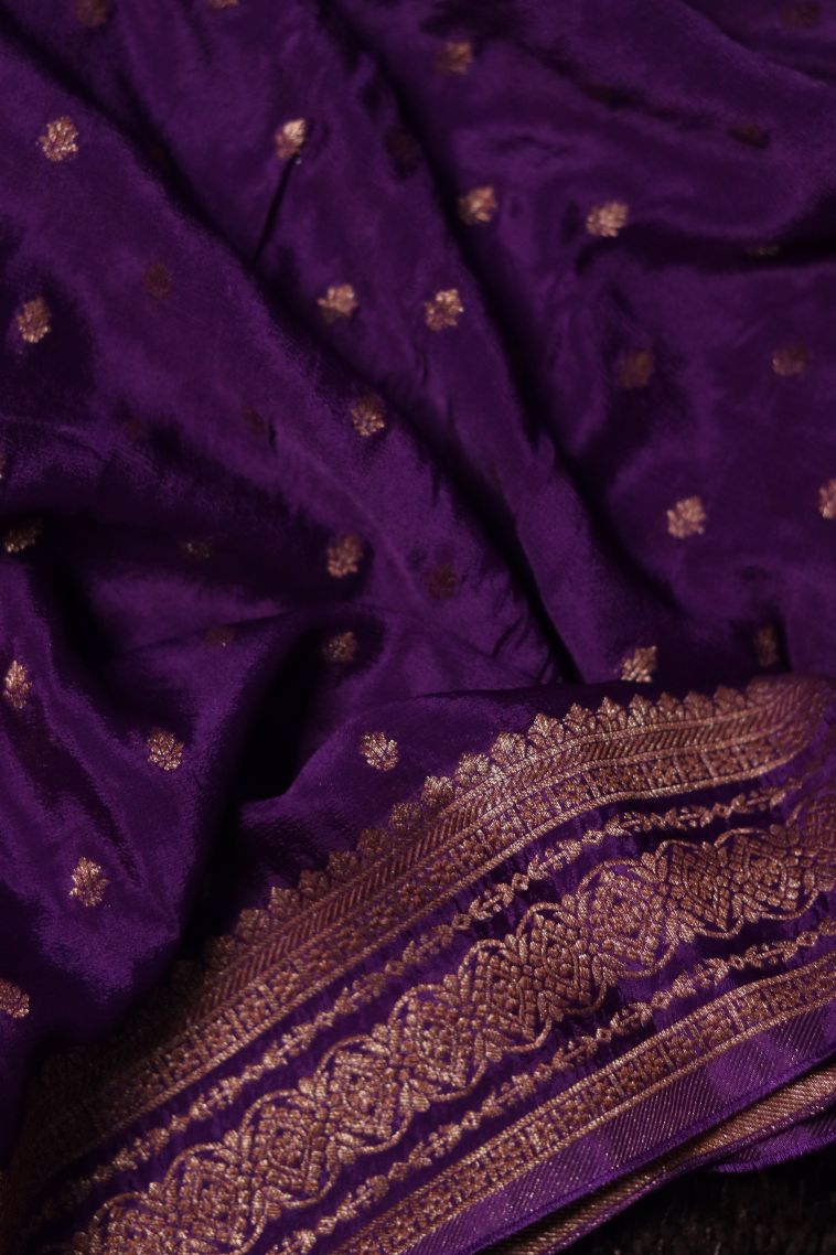 Modern Banarasi Saree in Deep Purple with Designer Abstract Motif Border view 4