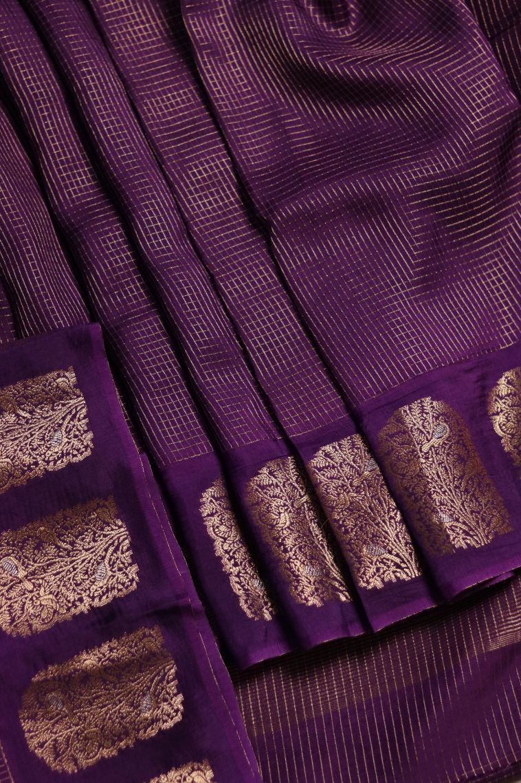 Elegant Banarasi Saree in Purple with Designer Floral Motifs Border view 1
