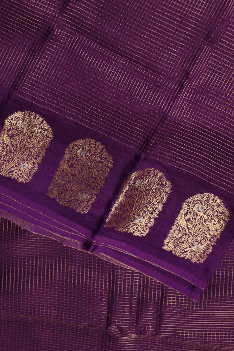 Elegant Banarasi Saree in Purple with Designer Floral Motifs Border view 4