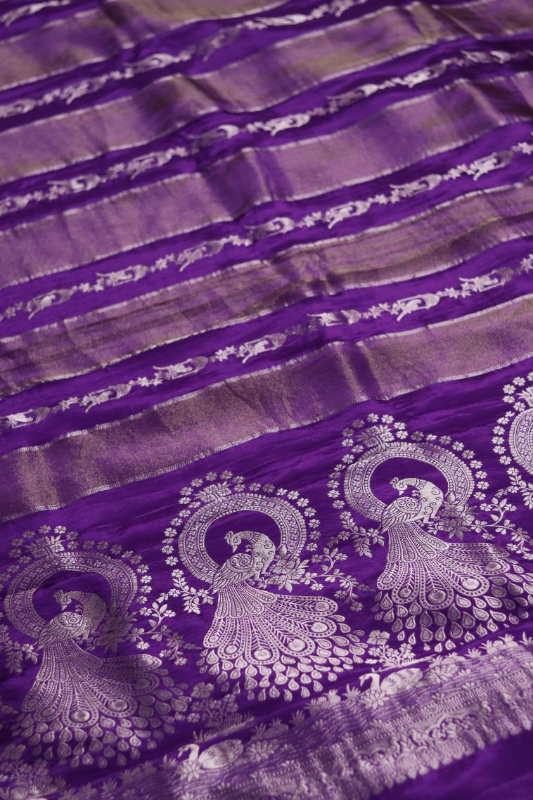 Traditional Banarasi Saree with Classic Stripes Motif Finish view 2