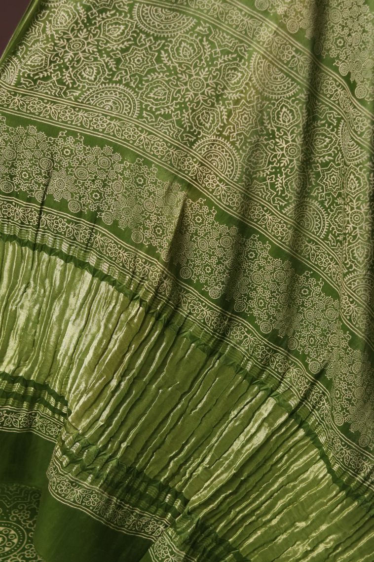 Traditional Modal Silk Saree with Green Zari and Classic Floral Motifs Finish view 2