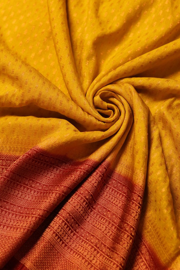 Modern Banarasi Saree in Golden Orange with Designer Abstract Motif Border view 1
