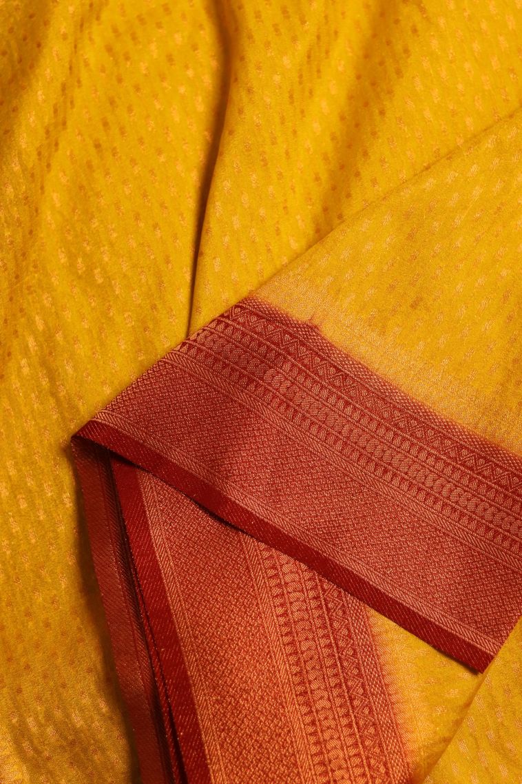 Modern Banarasi Saree in Golden Orange with Designer Abstract Motif Border view 4