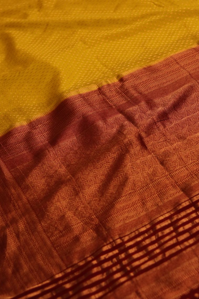 Modern Banarasi Saree in Golden Orange with Designer Abstract Motif Border view 2