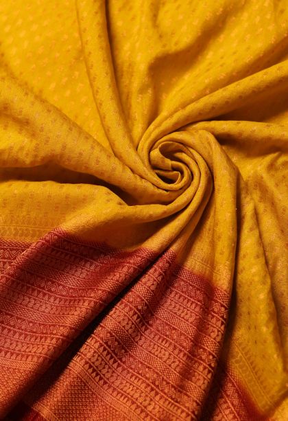 Modern Banarasi Saree in Golden Orange with Designer Abstract Motif Border