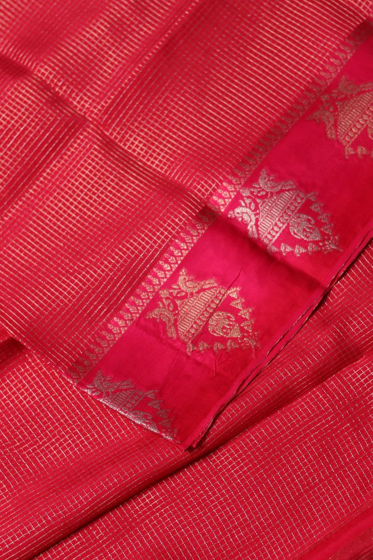 Modern Banarasi Saree in Red-orange (kumkuma Red) with Designer Abstract Motif Border view 4