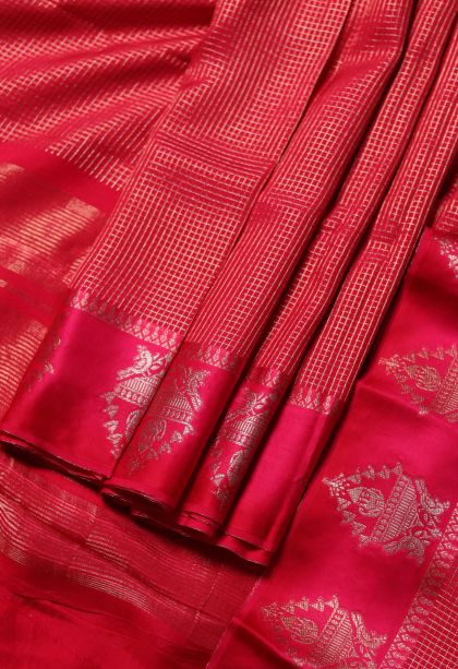 Modern Banarasi Saree in Red-orange (kumkuma Red) with Designer Abstract Motif Border
