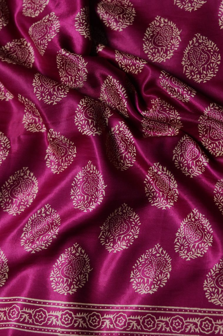 Modern Modal Silk Saree in Rani Pink with Designer Floral Motifs Border view 4