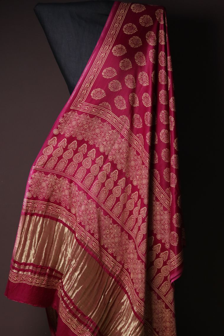 Modern Modal Silk Saree in Rani Pink with Designer Floral Motifs Border view 1